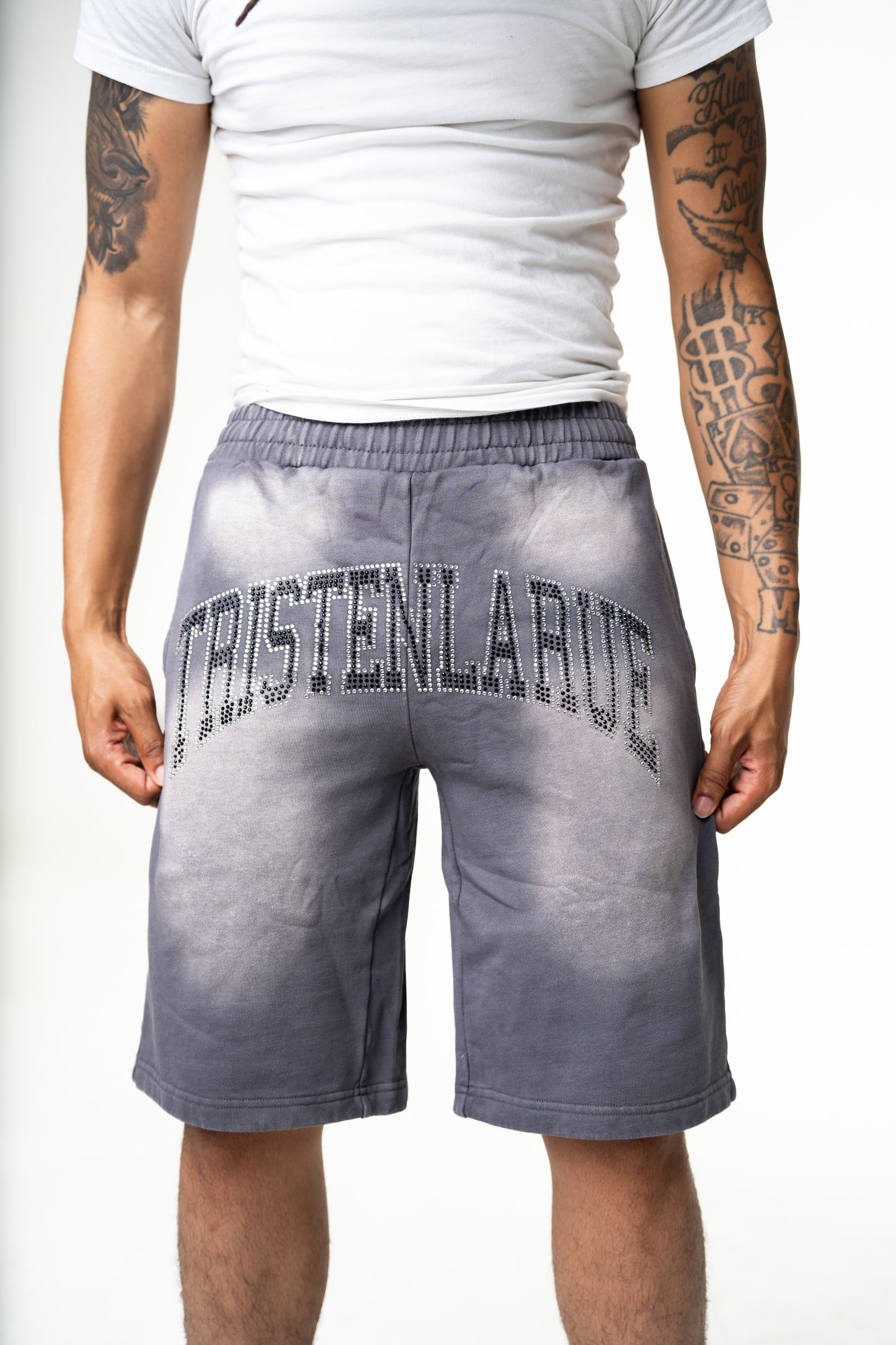 WOLF GREY RHINESTONE SHORTS